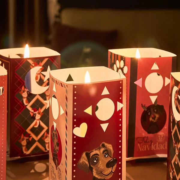 Faroles navideños con ilustraciones de perros y gatos – proyecto solidario de Fuerzanimal y CloClo Marketplace en Medellín para recaudar fondos y apoyar esterilizaciones de animales.